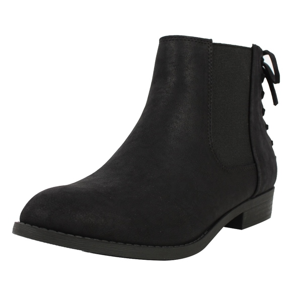 Shoes - Black Chelsea Elastic Side Back Lace Tie Ankle